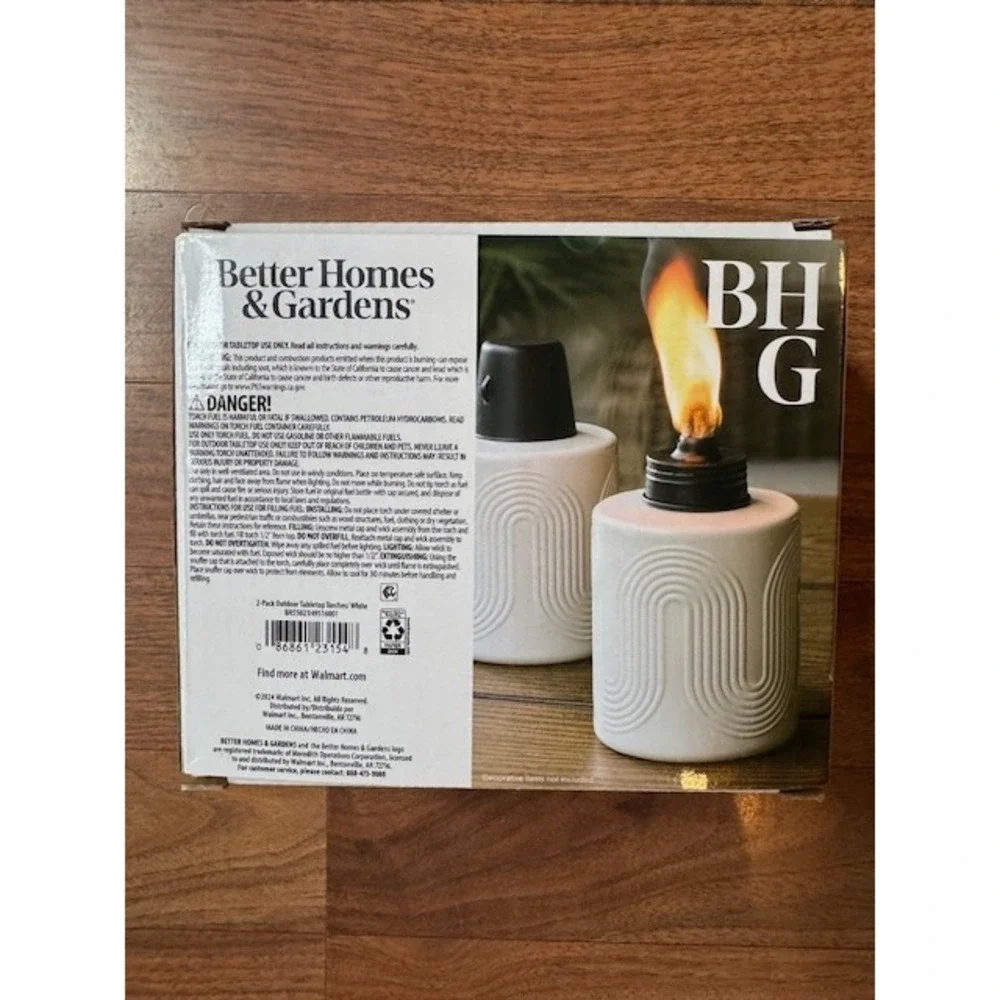 NEW Better Homes & Gardens Outdoor Tabletop Torches Patio Porch White Set of Two